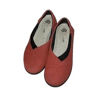 Clarks Cloudsteppers Ballet Flats Red Comfort Cushioned Slip‎ On Shoes designer